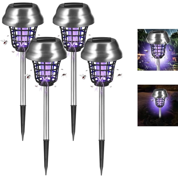 Solar Bug Zapper Outdoor Waterproof,4 Pack Solar Powered Mosquito Zapper Repellent Outdoor Patio with Light Sensor,Cordless Auto On/Off Insect Fly Trap for Yard Garden Backyard Pathway
