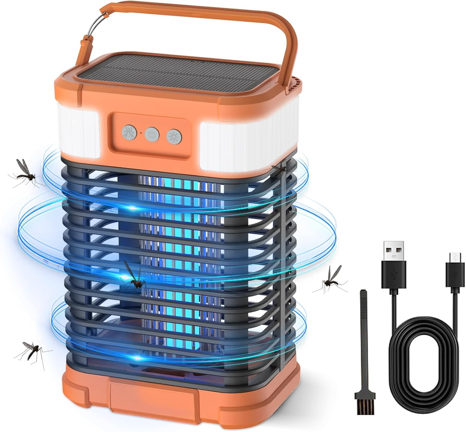 Solar Bug Zapper Outdoor Waterproof, Mosquito Zapper Portable & Rechargeable Pest Control with 4000mAh Battery & LED Night Light, 4200V Electric Fly Zapper for Home, Patio, Backyard Orange