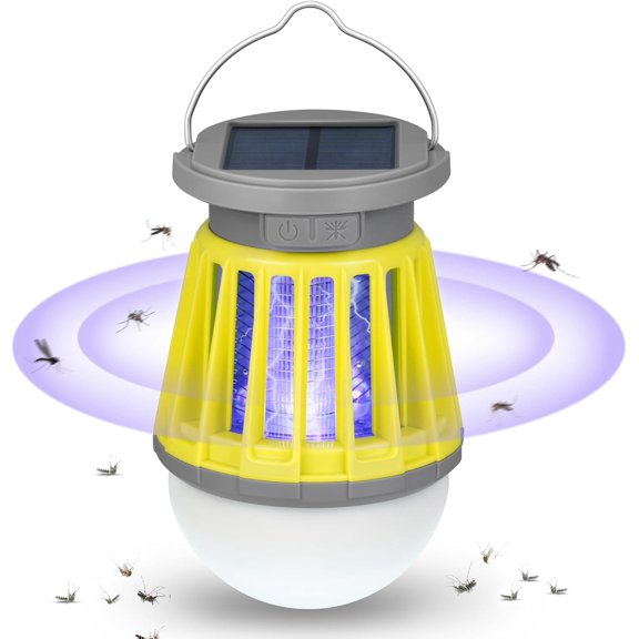Solar Bug Zapper Outdoor Waterproof, Portable Mosquito Zapper, 2-in-1 Cordless & Rechargeable Bug Zapper with LED Light for Home, Camping, Patio, Yard, Pool (Green)