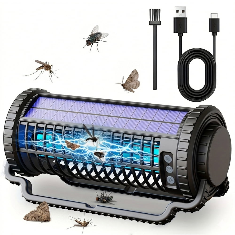 Solar Bug Zapper Outdoor Waterproof, Portable Rechargeable Mosquitoes Killer Lamp, Electric Fly Zapper for Home, Patio, Backyard, Camping