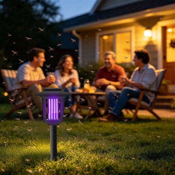 Solar Bug Zapper Outdoor Waterproof Solar Powered Trap Repellent Lamp with Warm Light Cordless Fly Insect Zappers for Yard Garden Patio Nights (6.3x23.23 inch 1PC)