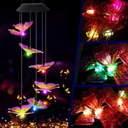 Solar Butterfly Chime Light, EpicGadget Solar Powered Color Changing LED Hanging Butterfly Wind Chime Light for Outdoor Indoor Gardening Yard Pathway Decoration (Purple Wing)