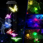 Solar Butterfly Chime Light, EpicGadget Solar Powered Color Changing LED Hanging Butterfly Wind Chime Light for Outdoor Indoor Gardening Yard Pathway Decoration Clear Wing
