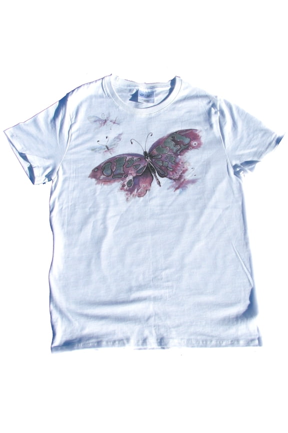 Solar Butterfly Color Changing On White Ladies Short Sleeve T-shirt-Medium