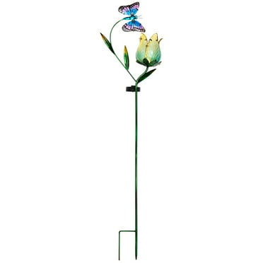 Solar Butterfly Flower Stake - Green