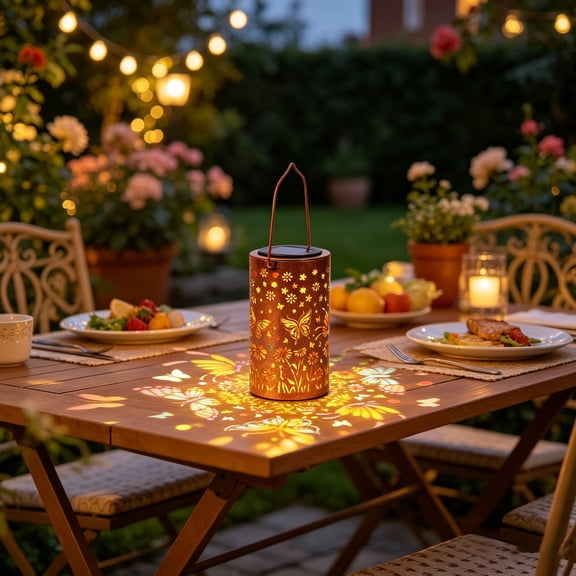 Solar Butterfly Lantern Outdoor Garden Light - Warm LED Projection for Patio & Balcony - Outdoor Lighting Garden Decor for Yard Tabletop Hanging 11.0"x3.9" (Copper)