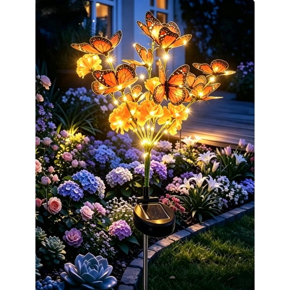 Solar Butterfly Marigold Garden Stake Lights, Waterproof LED Solar Powered Flower Lights, Decorative Butterfly Stake Lamp for Outdoor Yard Pathway Lawn Patio Garden Decoration