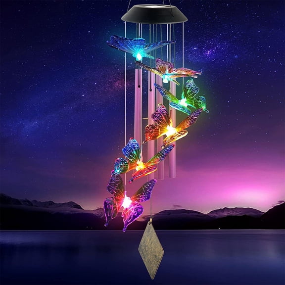Solar Butterfly Lights Outdoor Decor, QQZ Colorful Solar Powered Hanging Lanterns for Garden, Auto On/Off Waterproof LED Butterfly Pendant Light for Patio Yard
