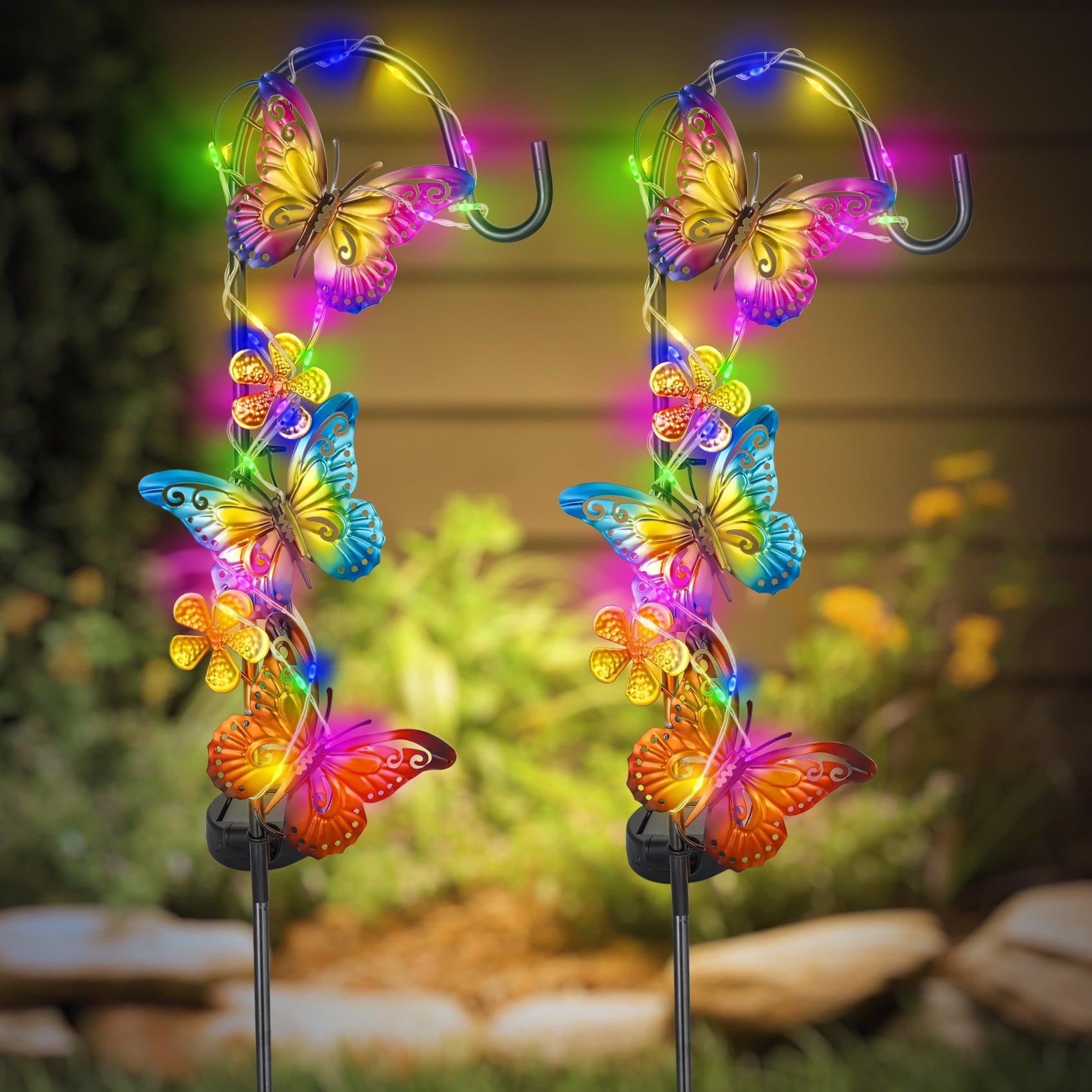 Solar Butterfly LightsSolar Garden Lights Decor Outdoor Waterproof Metal Butterfly Decorative Stake Lights for Yard,Lawn,Patio,Walkway,Gifts for for Women Mom Grandma Gardening(2 Pack)