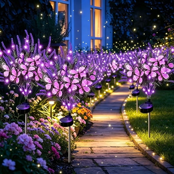 Solar Butterfly Lavender Garden Stake Lights, Waterproof LED Solar Powered Flower Lights, Decorative Butterfly Stake Lamp for Outdoor Yard Pathway Lawn Patio Garden Decoration