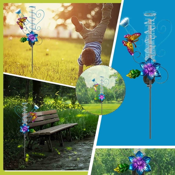Solar Butterfly Rain Gauge Garden Lights Waterproof LED Decorative Stake Lamp for Yard Patio Landscape