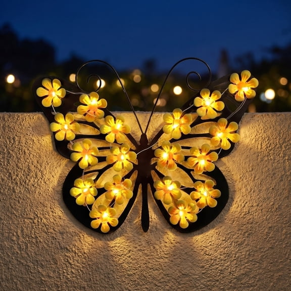 Solar Butterfly Wall Lantern, LED Decorative Outdoor Light for Garden Fence, Weatherproof Metal Art Hanging Decor (1 Piece)