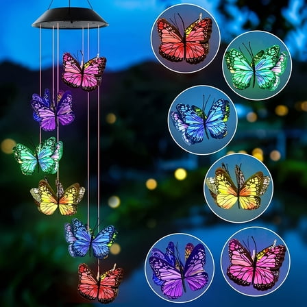 Solar Butterfly Wind Chime, Outdoor Color-Changing Solar Wind Chime, Solar LED light with 12 colorful butterflies，Outdoor Decoration. Christmas Decoration for Yard, Garden Patio Porch Decoration