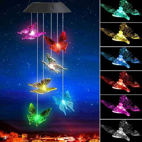 Solar Butterfly Wind Chimes, EEEkit Outdoor LED Color Changing Waterproof Hanging Wind Belle Lights Decor for Yard Patio