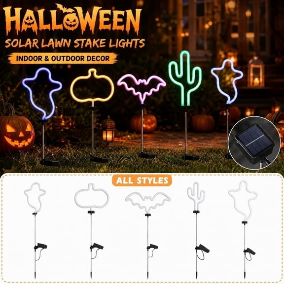 Solar Cactus Outline Garden Stake Light, Waterproof Plastic LED Neon-Style Outdoor Decor for Garden Yard Lawn Pathway Patio Backyard (D)