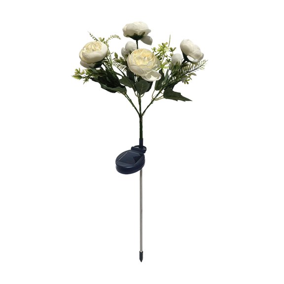 Solar Camellia Light Outdoor Waterproof 7-Bud LED Simulation Flower Stake Lamp for Garden Yard Patio Decoration with Warm White Light Automatic Operation