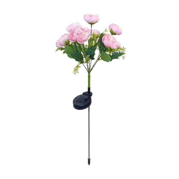 Solar Camellia Light Outdoor Waterproof 7-Bud LED Simulation Flower Stake Lamp for Garden Yard Patio Decoration with Warm White Light Automatic Operation