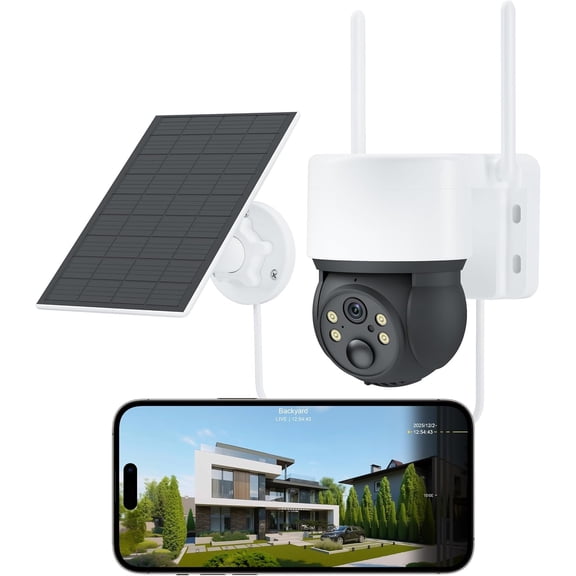 Solar Cameras for , Cameras Outdoor, 360? Pan & Tilt View, - Outdoor Camera with PIR Motion Detection, Two-Way Audio, Night Vision, Compatible with Alexa