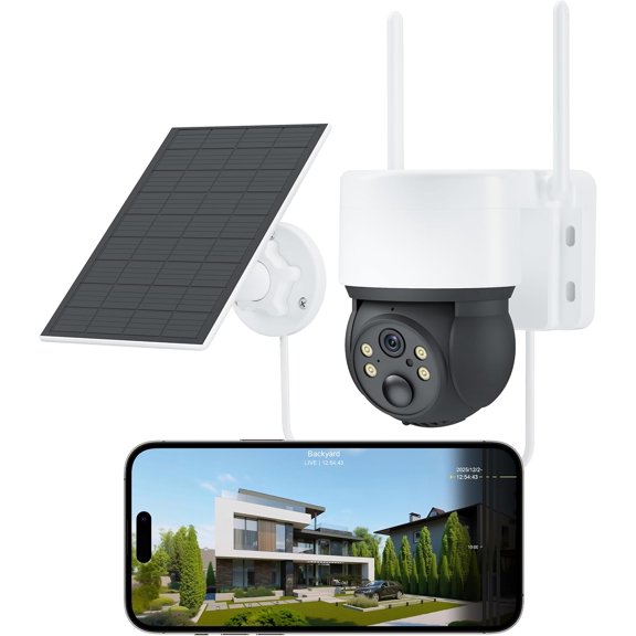 Solar Cameras for Home Security, Security Wireless Outdoor, 360 Pan & Tilt View, Battery-Powered Outdoor Camera with PIR Motion Detection, Two-Way o, Night Vision, Compatible Alexa