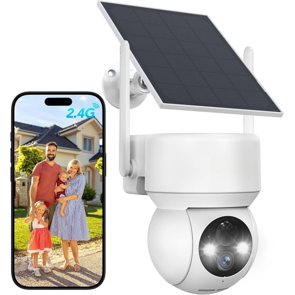 Solar Cameras Outdoor 2.4G WiFi, 360? View, Solar/ , AI Human Detection, Color Night Vision, 2-Way Audio, Spotlight Siren , IP65 , SD/Cloud Storage