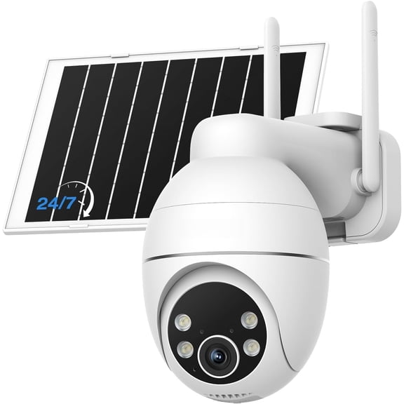 Solar Cameras Outdoor, 2.4GHz , 24/7 Continuous Recording, Human Auto , Outdoor Camera with Color Night Vision, 360? Panoramic View