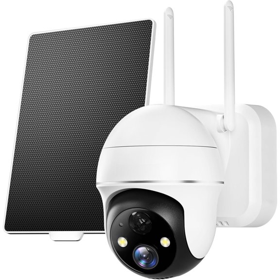 Solar Cameras Outdoor, 360? View Outdoor Camera Solar ,2.4G WiFi,/3MP Color Night Vision,2-Way Talk, PIR Motion Alert, Cloud Storage, Work with Alexa