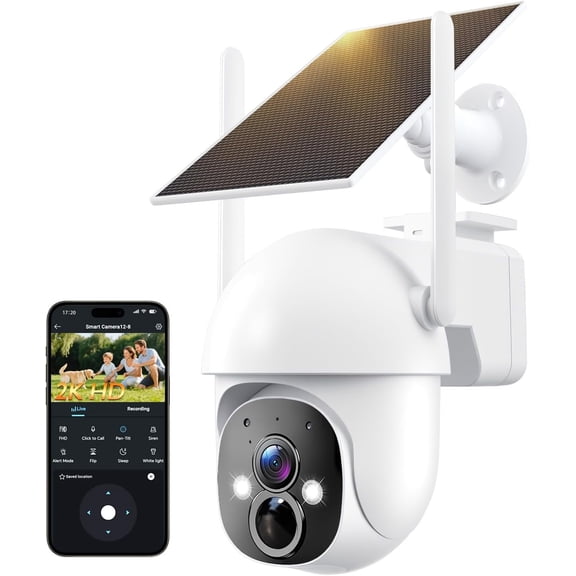 Solar Cameras Outdoor, 360? View Outdoor Camera for with Color Night Vision, , AI PIR Detection, Spotlight Siren , Only 2.4Ghz WiFi