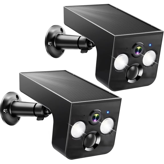 Solar Cameras Outdoor, Solar WiFi Camera, IP65 , AI Motion Detection, Color Night Vision, Cloud & SD Card Storage, Outside Cameras for 2 Pack