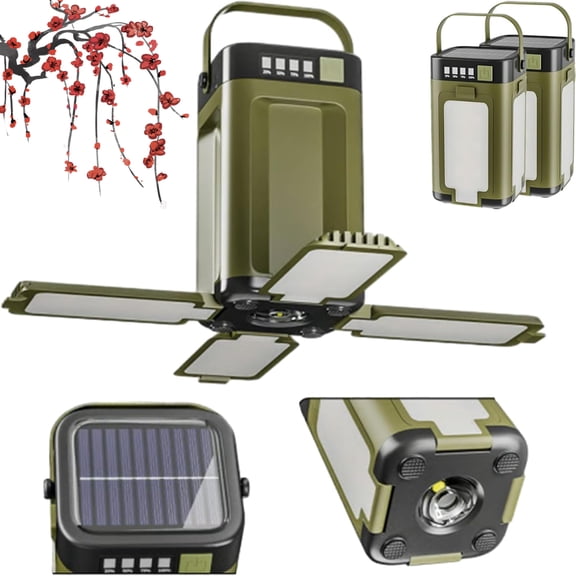 Solar Camp Light with Emergency Power Bank, Foldable 4-Leaf Solar Camping Lantern , Telescopic Camping Lights Rechargeable, Ipx4 Waterproof – Portable LED Backup Light for Camping Hiking (2 pcs)