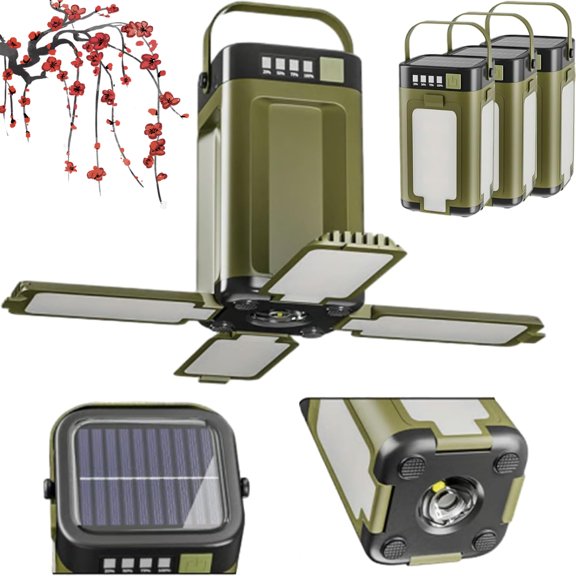 Solar Camp Light with Emergency Power Bank, Foldable 4-Leaf Solar Camping Lantern , Telescopic Camping Lights Rechargeable, Ipx4 Waterproof – Portable LED Backup Light for Camping Hiking (3 pcs)