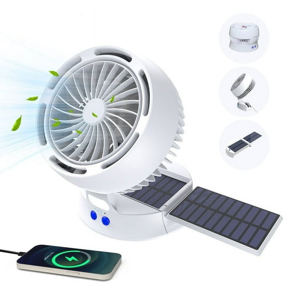 Solar Camping Fan, 10000mAh Portable Solar Fan with Led, Rechargeable Outdoor Fan with Removable Solar Panel, 4 Speeds Tent Fan for Camping Emergencies Hiking Essentials