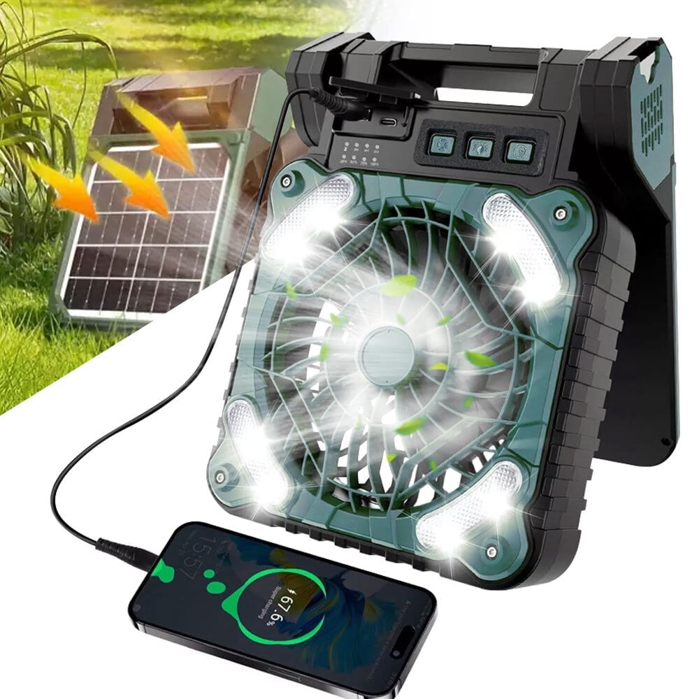 Solar Camping Fan with LED Lantern, KEPEAK 10000mAh 6-Inch Rechargeable Tent Fan with Stepless Speed and Quiet Operation for Camping, Power Outages, Hurricanes, Job Sites
