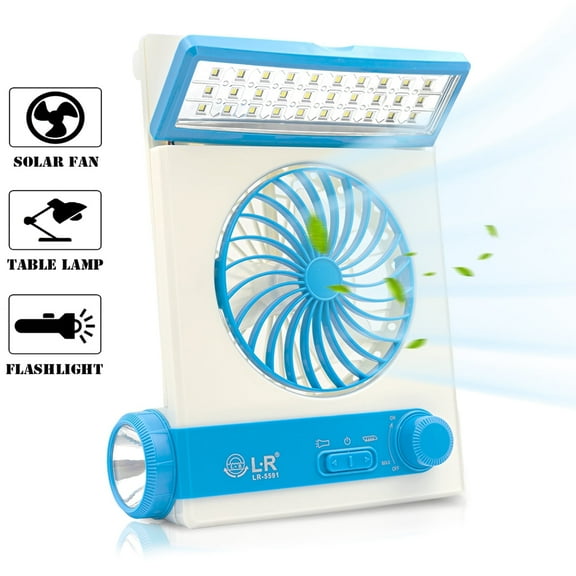 Solar Camping Fan Portable Fan Rechargeable With Led Light Flashlight Handle Desk Table Fan For Office Home Picnic Travel