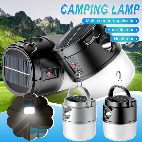 Solar Camping Lantern 2400mAh Rechargeable LED Outdoor Tent Light | Portable USB Power Bank | Dimmable Strong Light | Hanging Ring | Energy Saving | 1 Pack