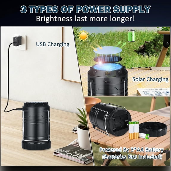 Solar Camping Lantern 4-Pack - Rechargeable LED Lights, Magnetic Base & Foldable Hanging Hook - Collapsible Lamp Battery Powered Perfect for Power Outages, Hiking, Campsites, Emergencies