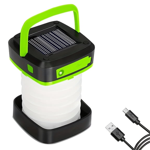 Solar Camping Lantern Rechargeable - LED Lanterns for Power Outages, Camping Lights, Emergency Flashlight - Collapsible & Rechargeable Lamp with Solar or Plug