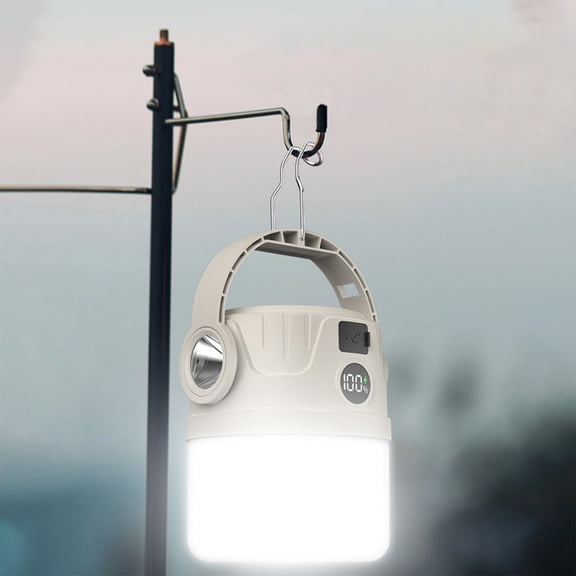 Solar Camping Lantern Rechargeable Tent Light with Type C Port, 1200mAh Portable Outdoor Ambiance Emergency Lamp with Power Bank Function and Solar Panel