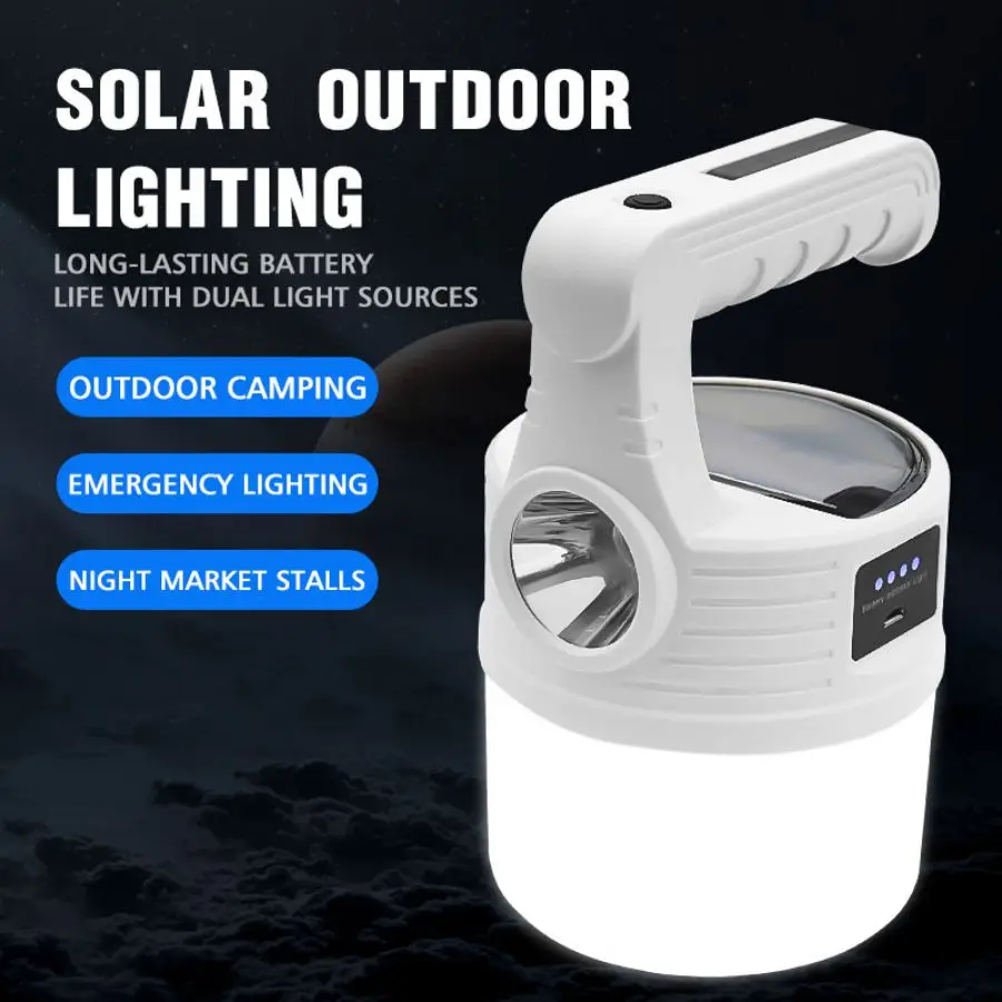 Solar Camping Lantern Super Bright Flashlight 10 Modes Dual Light Torch USBC Rechargeable Outdoor Emergency Work Lamp For Fishing