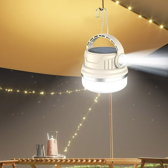 Solar Camping Lantern, USB-C & Solar Rechargeable, Dimmable 4 Modes Dual Color Temperature, Hanging Outdoor Light for Tent, Emergency, Patio, Backpacking