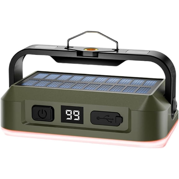 Solar Camping Lantern, Waterproof Rechargeable LED Light with Dimmable Brightness, Magnetic Base & Hook for Hiking Fishing Backpacking, 4000mAh Power Bank, 3.74 x 2.36 x 1.97 Inches, 1 Pack