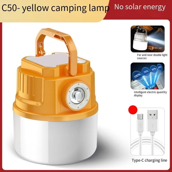 Solar for Camping Light LED with 4 Modes Zoom System USB Rechargeable Lantern Battery Indicator for Outdoor for Camping Hiking Night Market Stall Yellow(C50 yellow)