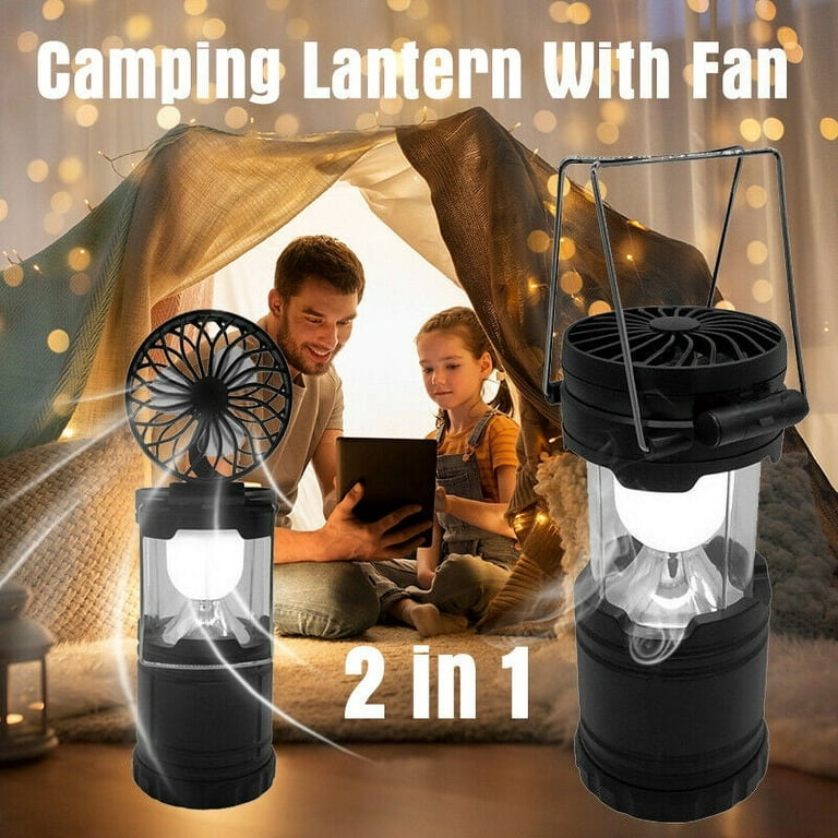 Solar Camping Lights,Tent Fan,Camping Lantern,Fan and Light 2 in 1 Emergency Handheld Hang Rechargeable LED Lantern, Men's, Black
