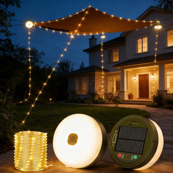 Solar Camping String Lights, 32.8-Foot Retractable Waterproof LED Camping Lights with 8 Lighting Modes, Ideal for Outdoor Use, Tents, RVs, Patios, Awnings, and Parties