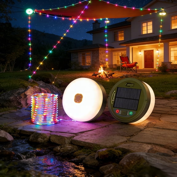 Solar Camping String Lights, 32.8-Foot Retractable Waterproof LED Camping Lights with 8 Lighting Modes, Ideal for Outdoor Use, Tents, RVs, Patios, Awnings, and Parties