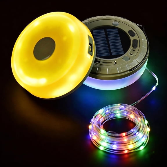 Solar Camping String Lights, 4 in 1 Camping Light with 32.8ft Retractable Fairy Lights - USB Rechargeable & IPX4 , 5 Modes Portable Tent Lights for RV, Patio, Hiking