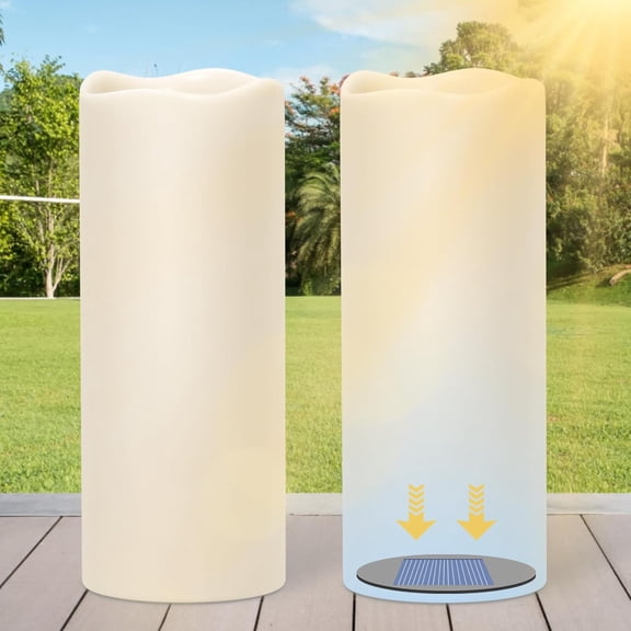 Solar Candles Outdoor Waterproof Dusk to Dawn, Solar Powered Rechargeable Flameless Candles, 10 x 4 Large Pillar Candle with Sensor Timer for Patio, Porch, Lanterns, Mantel Decor, 2 Packs