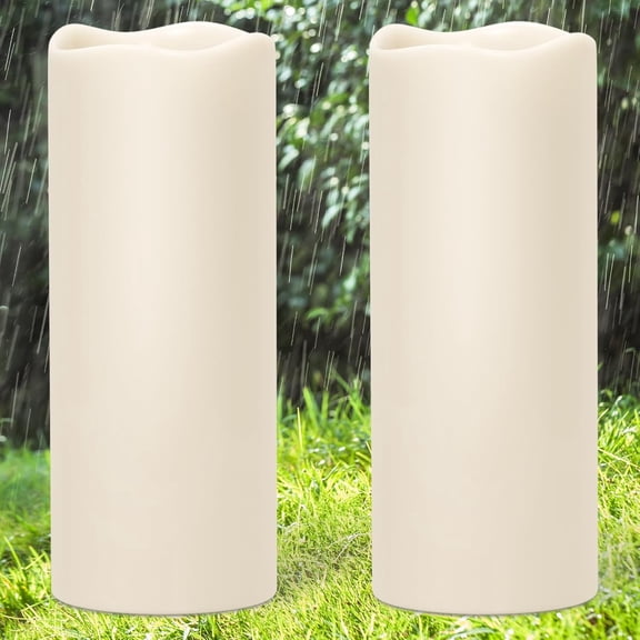 Solar Candles Outdoor Waterproof Dusk to Dawn, Solar Powered Rechargeable Flameless Candles, 10 x 4 Large Pillar Candle with Sensor Timer for Patio, Porch, Lanterns, Mantel Decor, 2 Packs