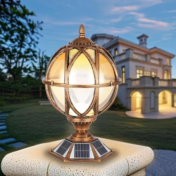 Solar  Cap Light Victorian Globe Outdoor  Fence Pillar Lamps Solar Energy  Exterior Column Lights Glass Ball Porch Lights Landscape Yard Street Light Deck Bollard Pedestal Light
