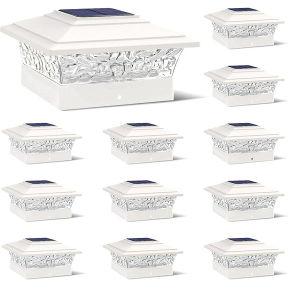 Solar  Cap Lights Outdoor 12pack,  Solar  Deck Fence  Lights Fit 4x4/5x5/6x6 / Posts, White  Fence  Lights with Warm/Cool White for Garden Patio Porch Deck