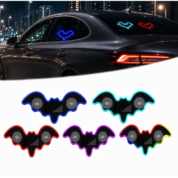 Solar Car Ambient Light Bat Shape LED Projector with USB & Sun Charging Rechargeable Suction Cup for Vehicles(5pcs)Q